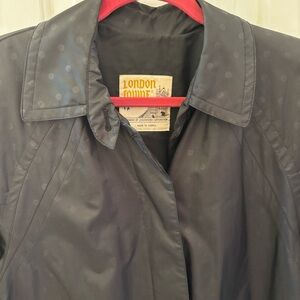 London Towne Rare Vintage Polka Dot Black Trench Rain Coat Waterproof